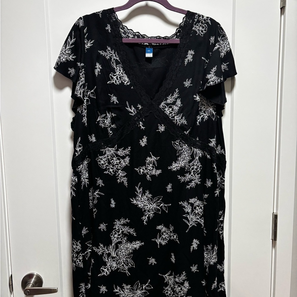 Old Navy Black Mini Dress with White Floral Lace Trim